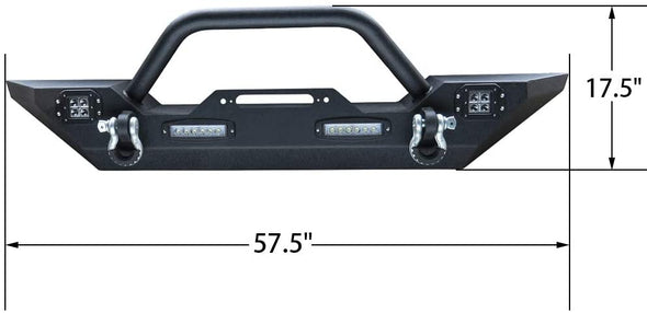 Front Bumper w/Winch Plate, 4X LED Lights & D-Rings for 87-06 Jeep Wrangler TJ & YJ