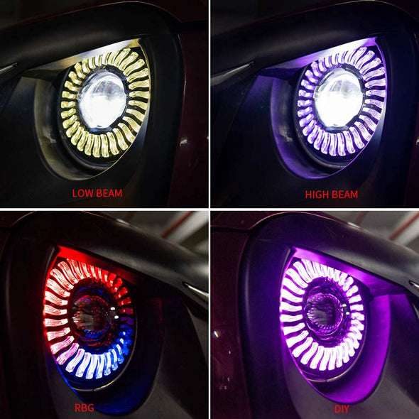 7 Inch Headlights RGB Flowing Halo Light for Jeep Wrangler JK