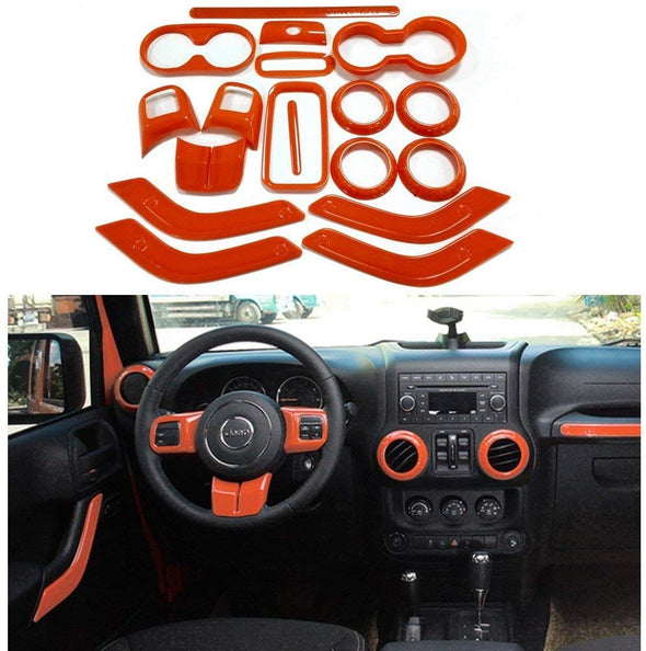 Full Set Interior Decoration Trim Kit for Jeep Wrangler JK JKU 2011-2018 (RED)