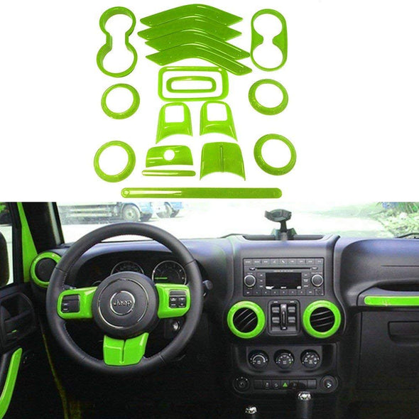 Full Set Interior Decoration Trim Kit for Jeep Wrangler JK JKU 2011-2018 (GREEN)
