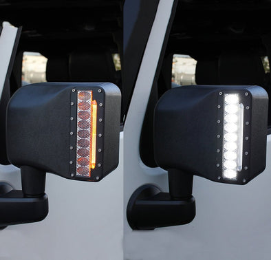 White Sidelight Rearview Side Mirror Housing w/Yellow Turn Signal Lights for Jeep Wrangler JK JKU 2007-2018