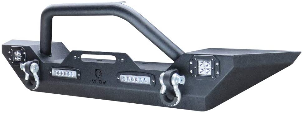Tioyar Front Bumper Black Texture Compatible with 2007-2024 Jeep Wrangler JK JKU JL JLU and 2020-2024 Jeep Gladiator JT w/Winch Plate & LED Lights & D Tioyar Front Bumper Black Texture Compatible with 2007-2024 Jeep Wrangler JK JKU JL JLU and 2020-2024 Jeep Gladiator JT w/Winch Plate & LED Lights & D