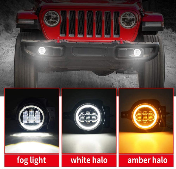 4 Inch Round Halo Led Fog Light for Jeep Wrangler JL & JT Upgraded
