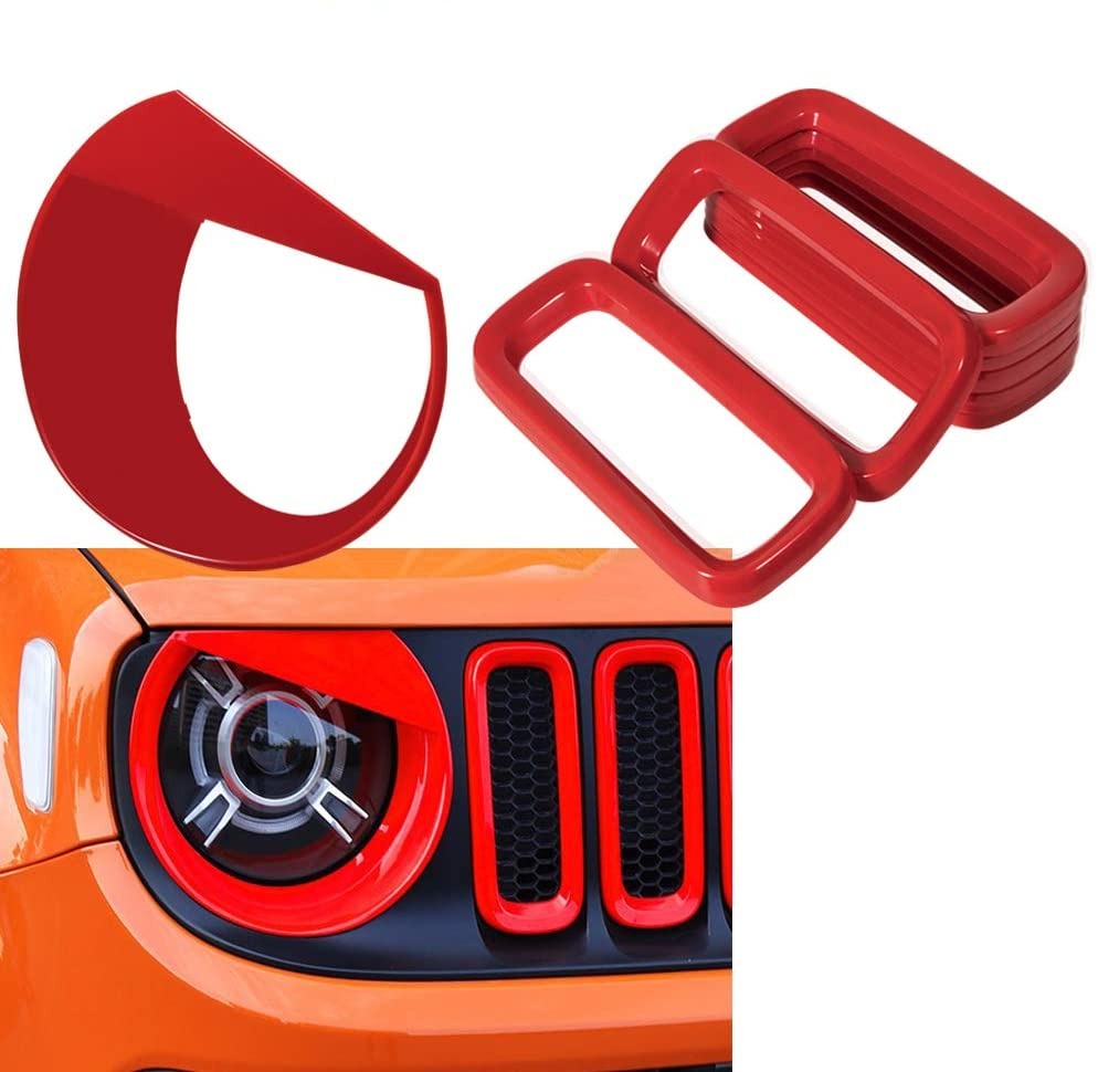 thumbnail image 2 of 7PCS Red Front Grille Insert Trim Covers For Jeep Renegade 2016-2018 2 of 6