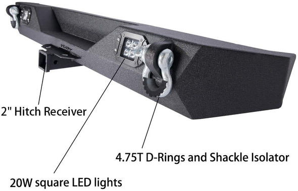 Rear Bumper w/ 2 Square LED Lights & 2" Hitch Receiver for 87-06 Jeep Wrangler TJ YJ