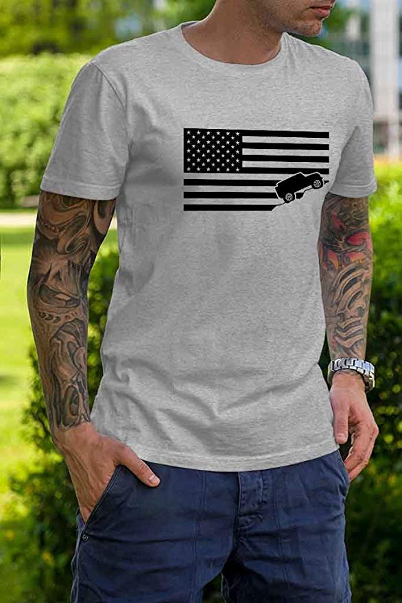 American Flag Jeep T-shirt Ash Gray