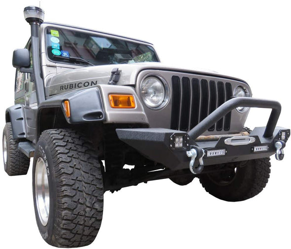 Front Bumper w/Winch Plate, 4X LED Lights & D-Rings for 87-06 Jeep Wrangler TJ & YJ