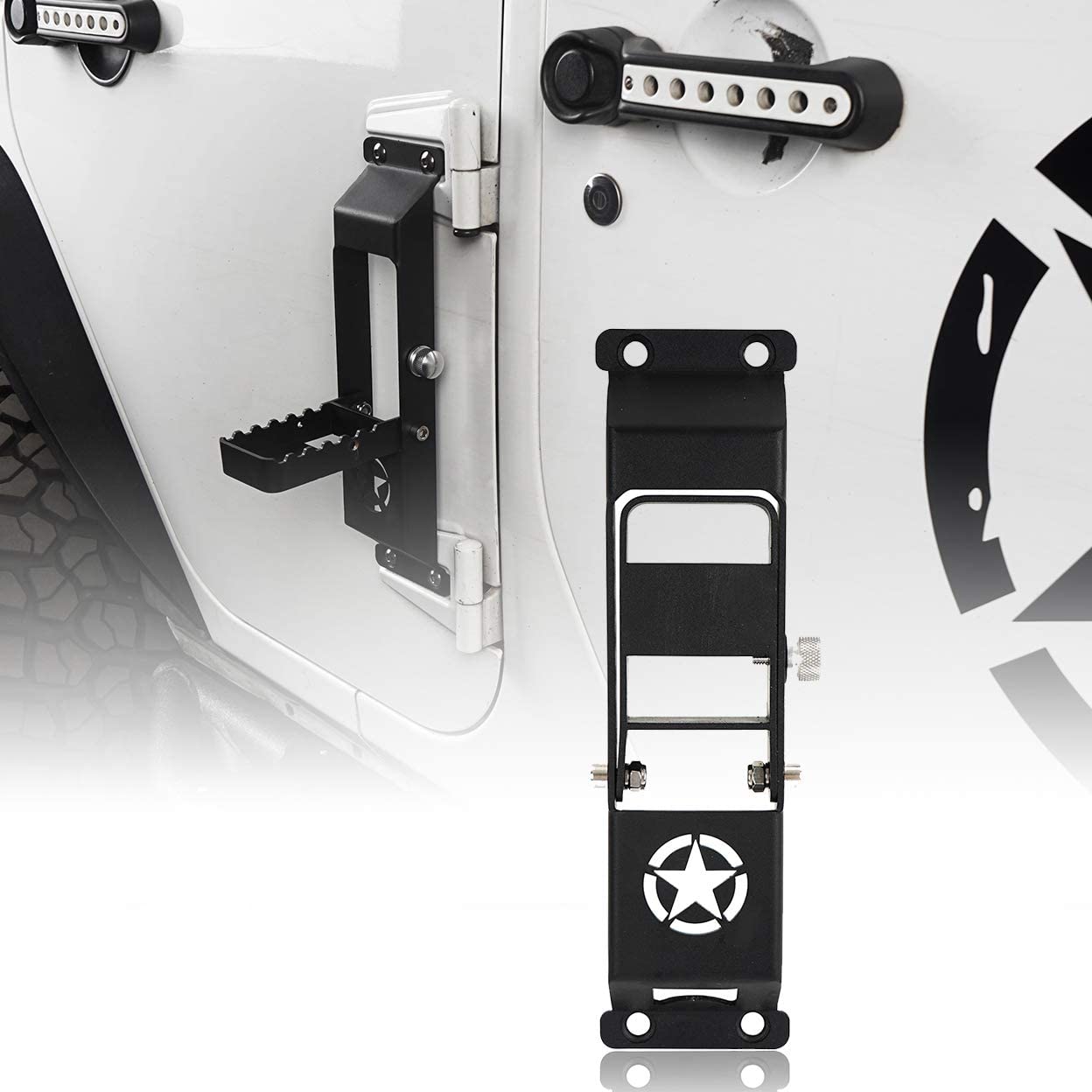 door pedal Hooke Road JK Door Hinge Step, Metal Folding Foot Pedal w/Star Sign For 2007-2018 Jeep Wrangler JK & JKU