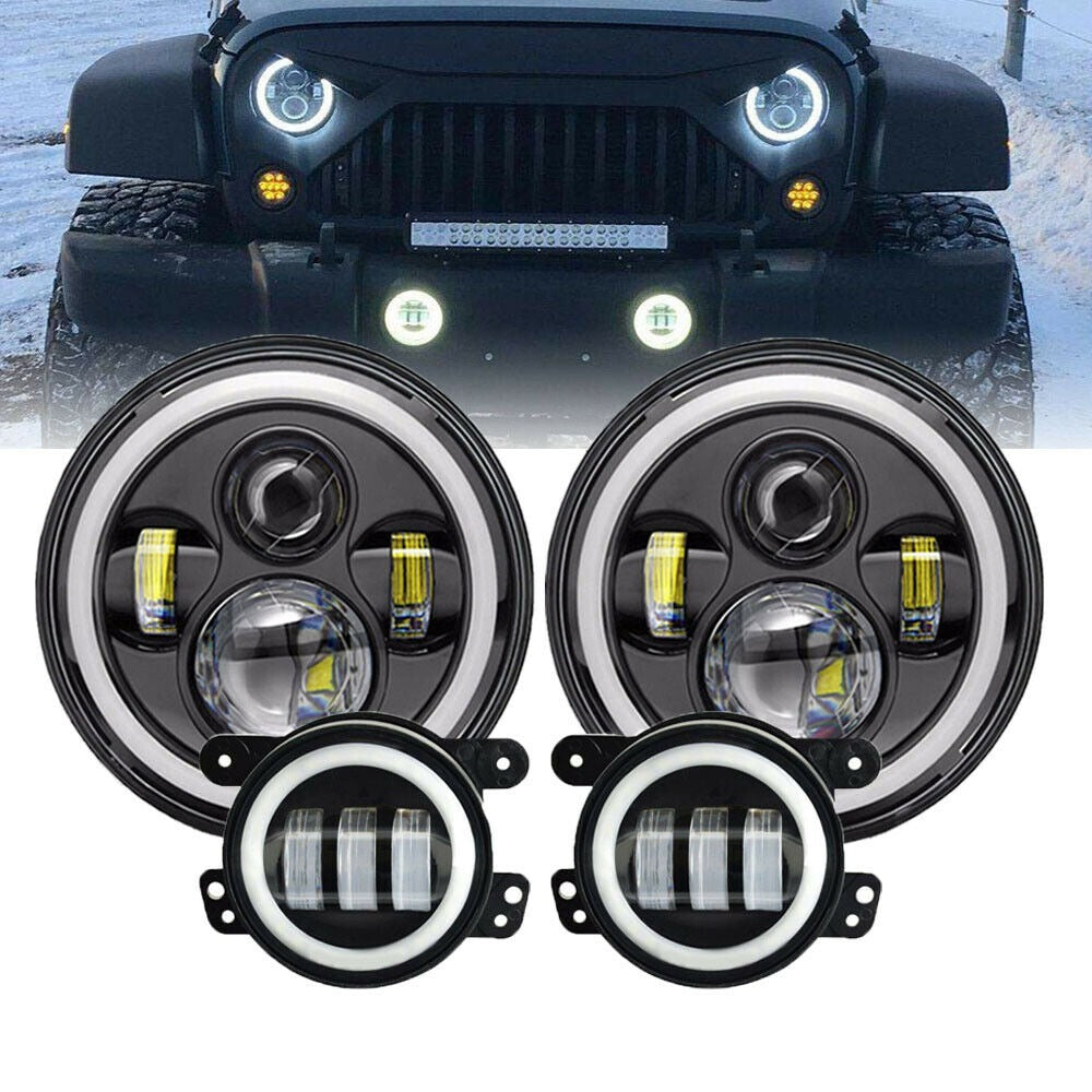 Jeep Wrangler CJ, LJ, TJ, JK 1976-2018 LED Headlights + Fog Lights (FULL SET)
