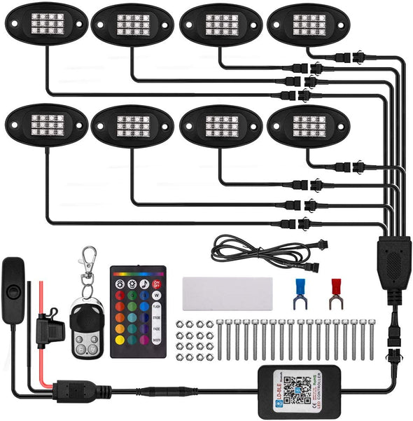 RGB LED Rock Lights Kit 8 Pods