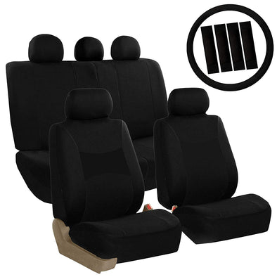Seat Cover Combo Set with Steering Wheel Cover & Belt Pad
