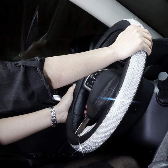 Beige Universal Non-Slip Crystal Steering Wheel Cover with PU Leathe Beige Universal Non-Slip Crystal Steering Wheel Cover with PU Leathe
