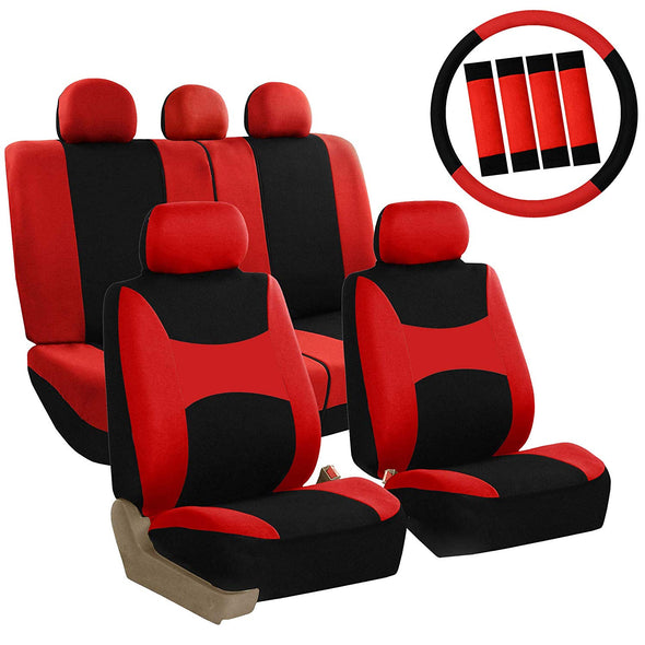 Seat Cover Combo Set with Steering Wheel Cover and Seat Belt Pad