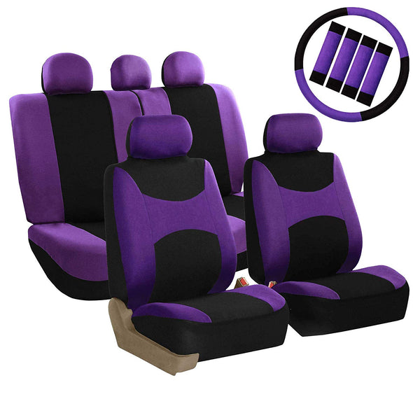 Seat Cover Combo Set with Steering Wheel Cover and Seat Belt Pad
