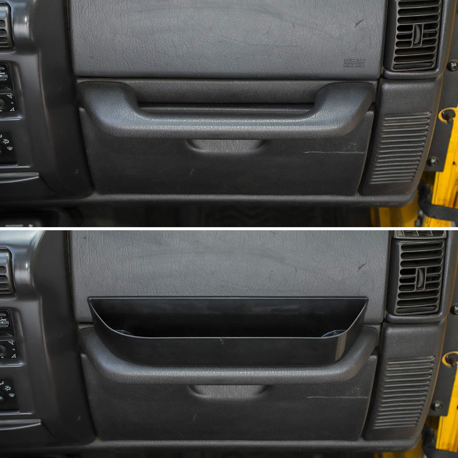 thumbnail image 2 of GrabTray Passenger Storage Tray For Jeep Wrangler TJ 1997-2006 – Black ABS – TESIN 2 of 4
