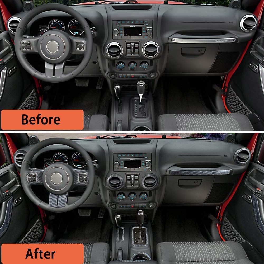  18 PCS Full Set Interior Trim Kit Fit for Jeep Wrangler JK JKU  2011-2018 2-Door&4-Door - Steering Wheel & Center Console Trim, Door Handle  & Cup Cover (Red) : Automotive