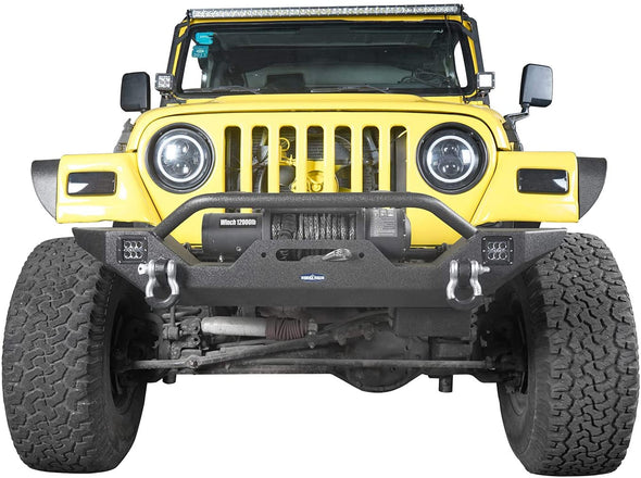 Front Bumper w/Winch Plate, LED Lights & D Rings for Jeep Wrangler TJ 97-06