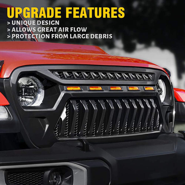 Front Grille w/ Amber LED Running Lights for 2018-2020 Jeep JL JT