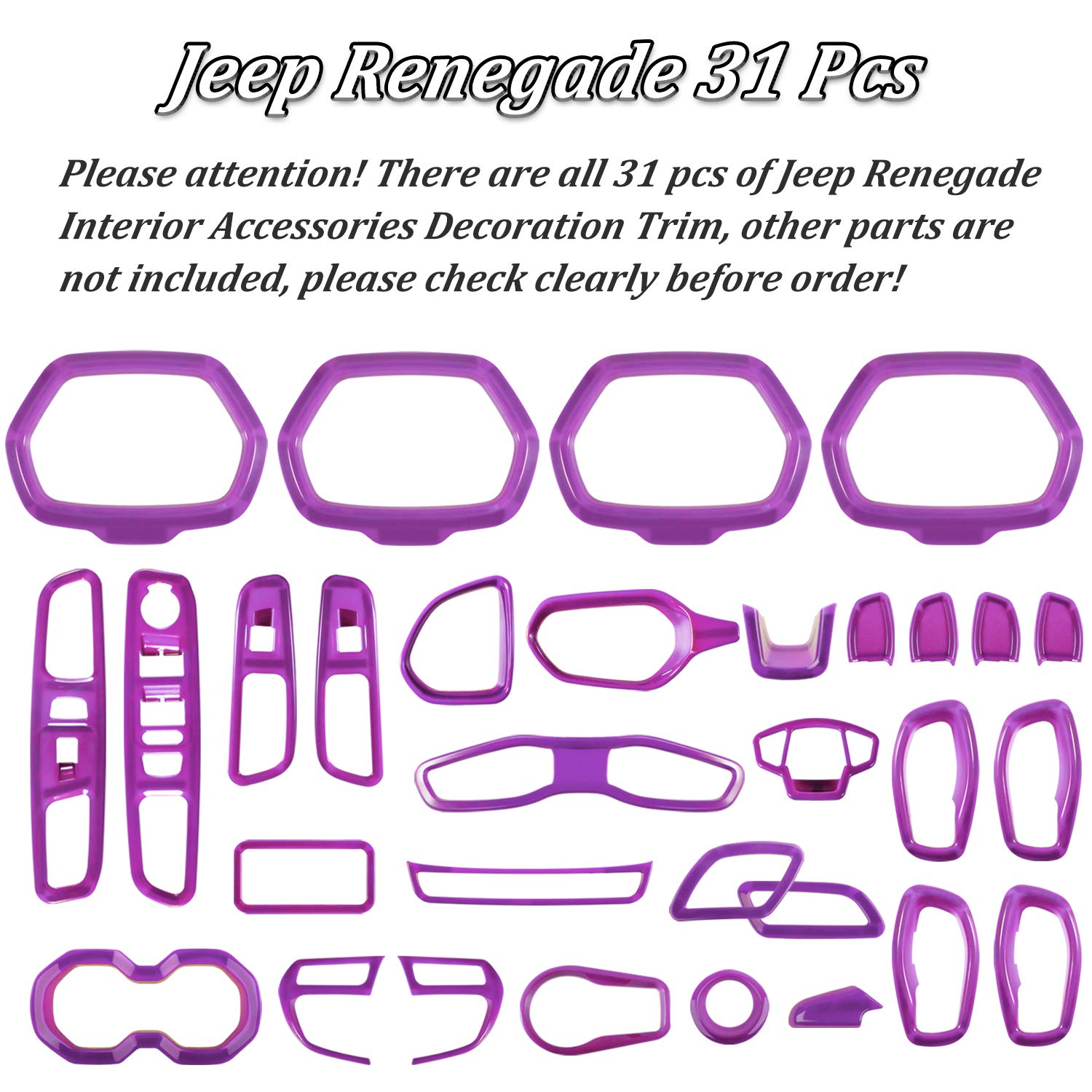 31pcs Car Interior Accessories Decor Trim Kit Dark Blue Fit For Jeep  Renegade