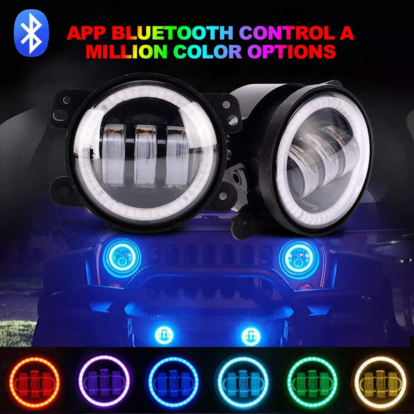 4 Inch RGB Halo LED Fog Light for 07-18 Jeep Wrangler JK Unlimited JK