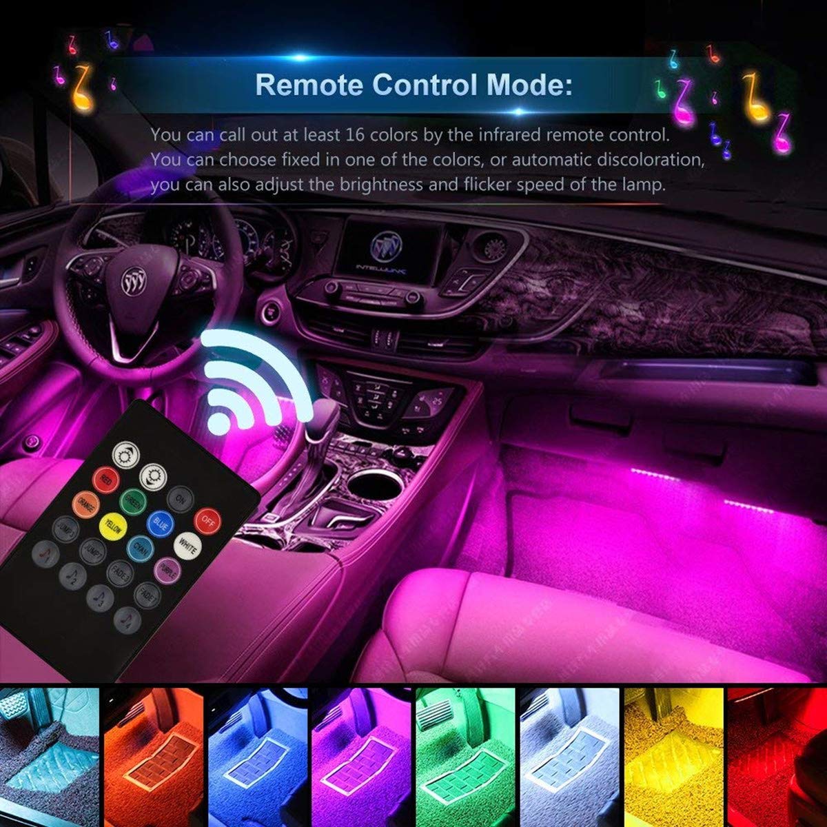 Led Auto Interior With App,led Auto Interior 4pcs 48 Leds Upgraded Two  Lines Design Waterproof Multicolor Under Car Lights With Car Charger, Dc12v  [en