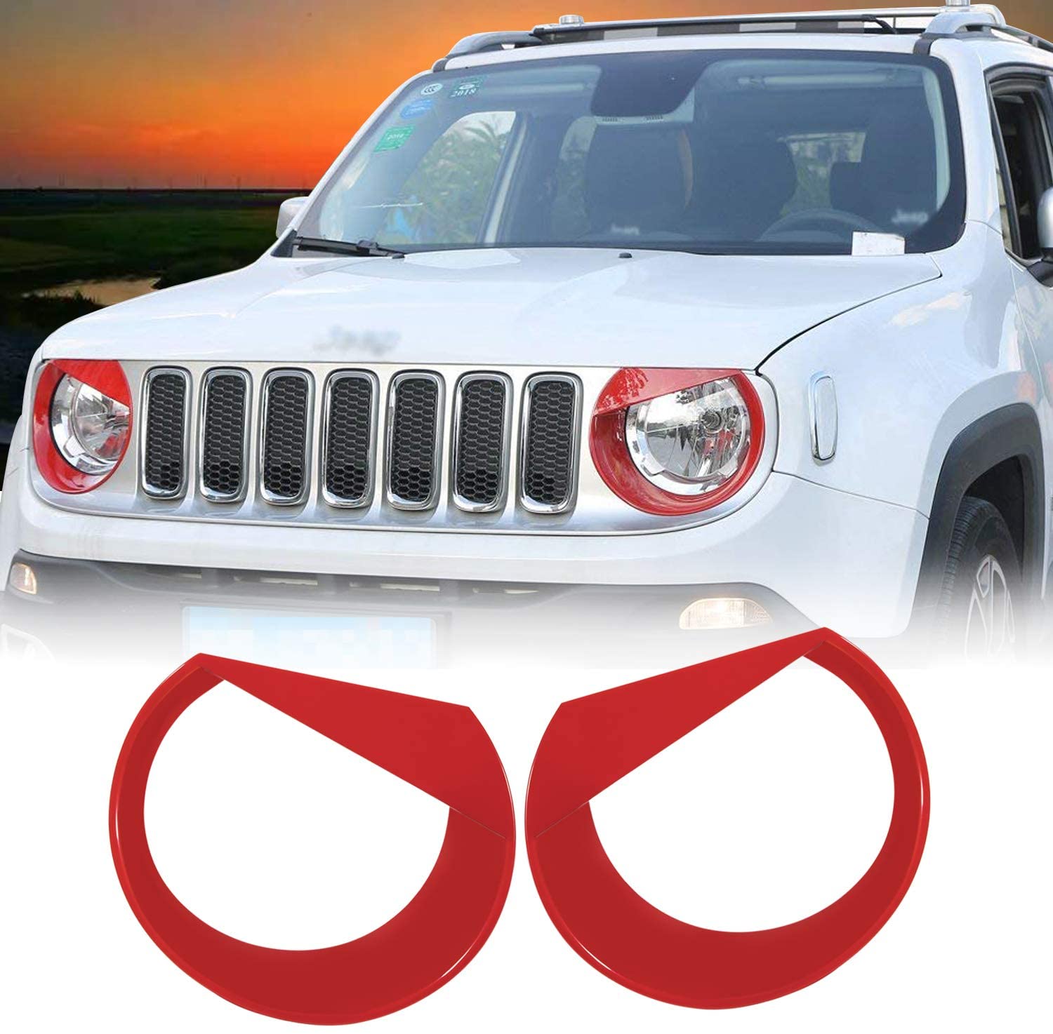 2pcs Front Headlight Angry Eyes Cover Trim Fit for Jeep Renegade