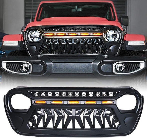 Front Grille w/ Amber LED Running Lights for 2018-2020 Jeep JL JT