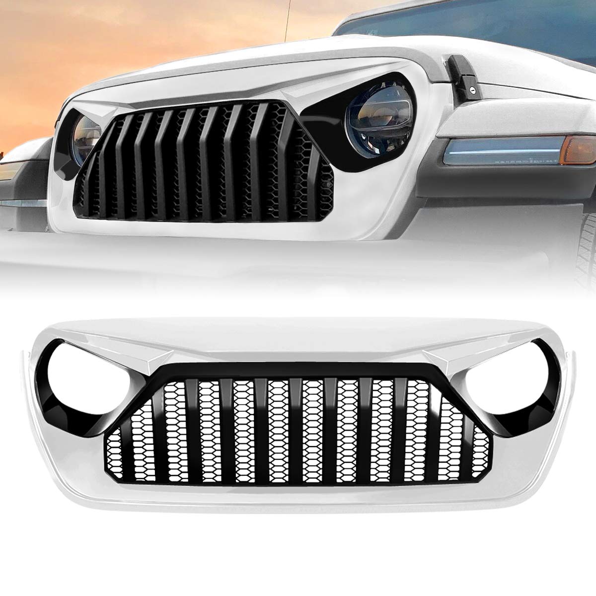 C.v.parts Gloss Black Upper Grille For Jeep Wrangler JL & Gladiator JT 2018-2024 – Rubicon Style