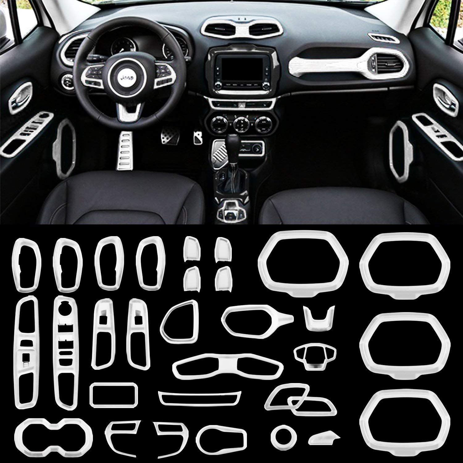 idain 31PCS/ Set Interior Trim Kit Car Interior Accessories Decoration Trim  Kit for Jeep Renegade 2015-2018 (Yellow)
