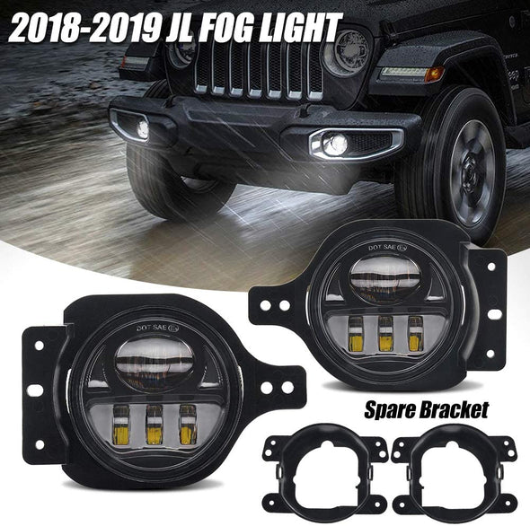 4-Inch Round LED Fog Light with 2 Brackets for Jeep JL
