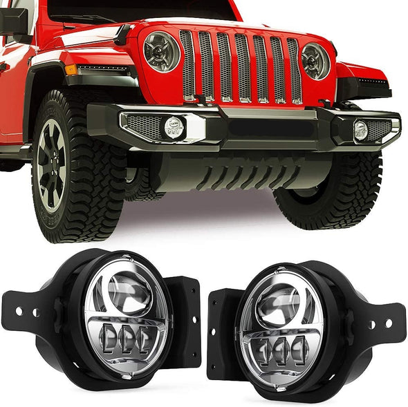 4-Inch Round LED Fog Light with 2 Brackets for Jeep JL