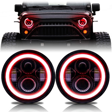 Halo LED Headlights Color Changing RGB for Jeep Wrangler (RED)