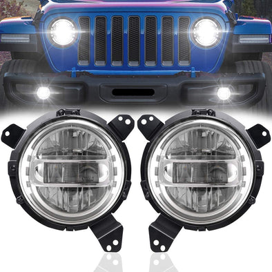 7 Inch Led Headlights + Mounting Bracket Adapters for JL & JT