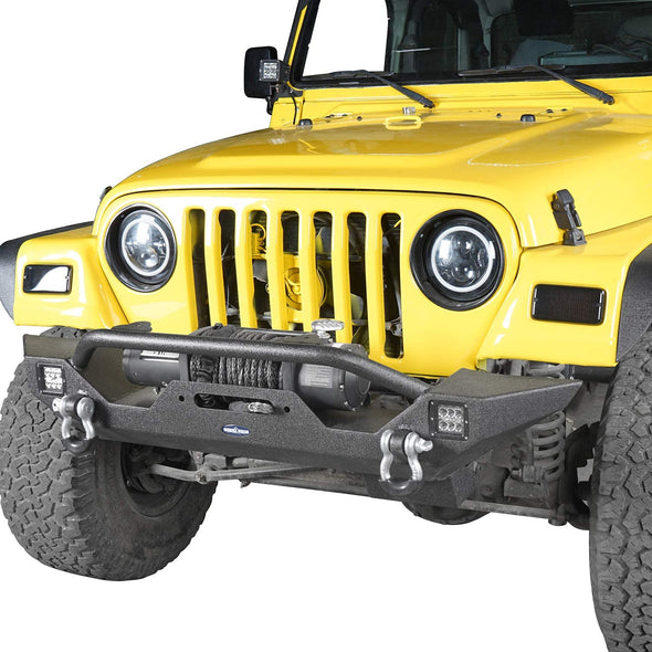 Front Bumper w/Winch Plate, LED Lights & D Rings for Jeep Wrangler TJ 97-06