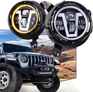 9-inch Headlights V Type Halo Ring + Adapter for Jeep JL & JT