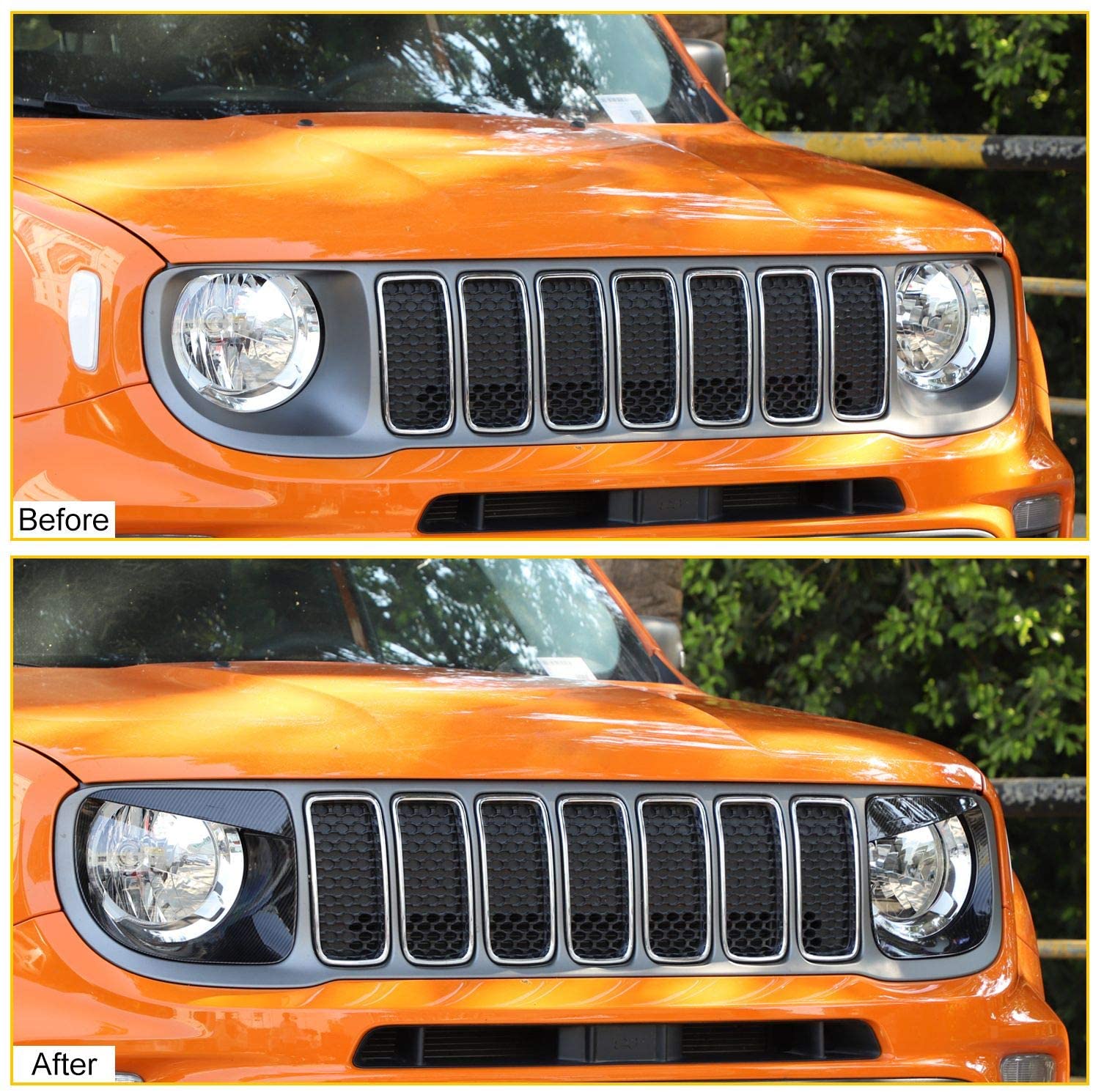 2pcs Front Headlight Angry Eyes Cover Trim Fit for Jeep Renegade