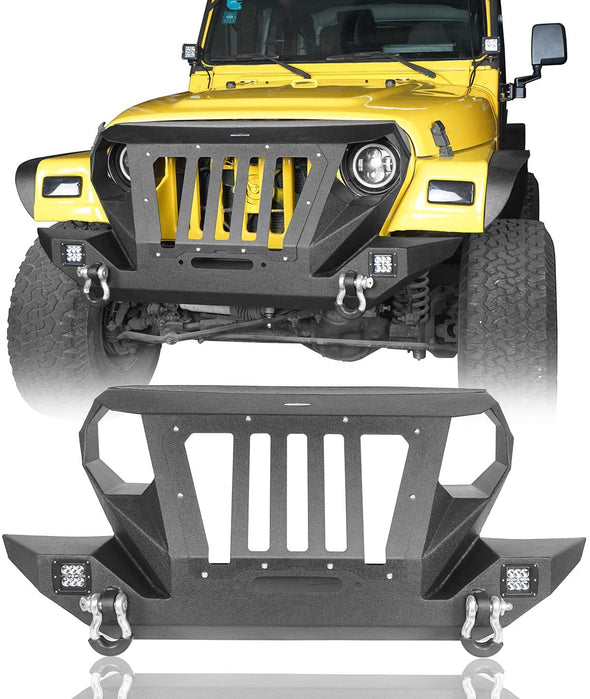 Heavy Duty Front Bumper w/Full Grille & Winch Plate for Jeep Wrangler TJ
