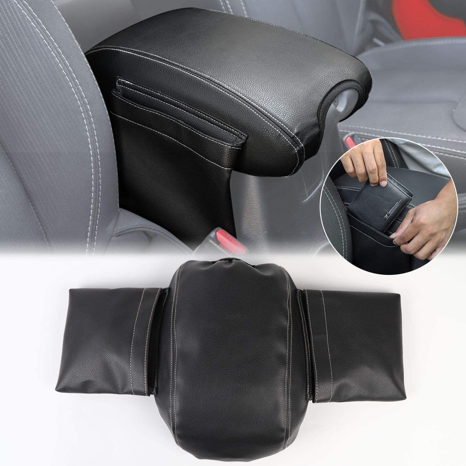 Center Console Armrest Cover For Ford F150/F250/F350 - PU Leather, With Storage Pocket