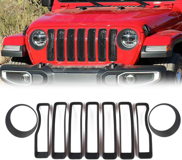 Grill Inserts + Headlight Turn Light Cover for Jeep JL & JT