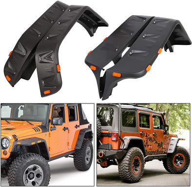 Pocket Style Rivet Front Rear Fender Flares LED For 07-18 Jeep JK Wrangler