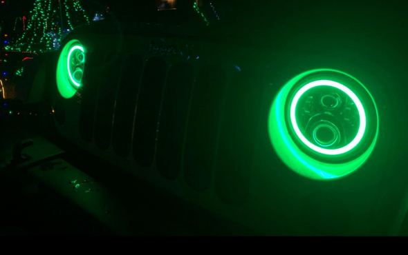 Halo LED Headlights Color Changing RGB for Jeep Wrangler (GREEN)