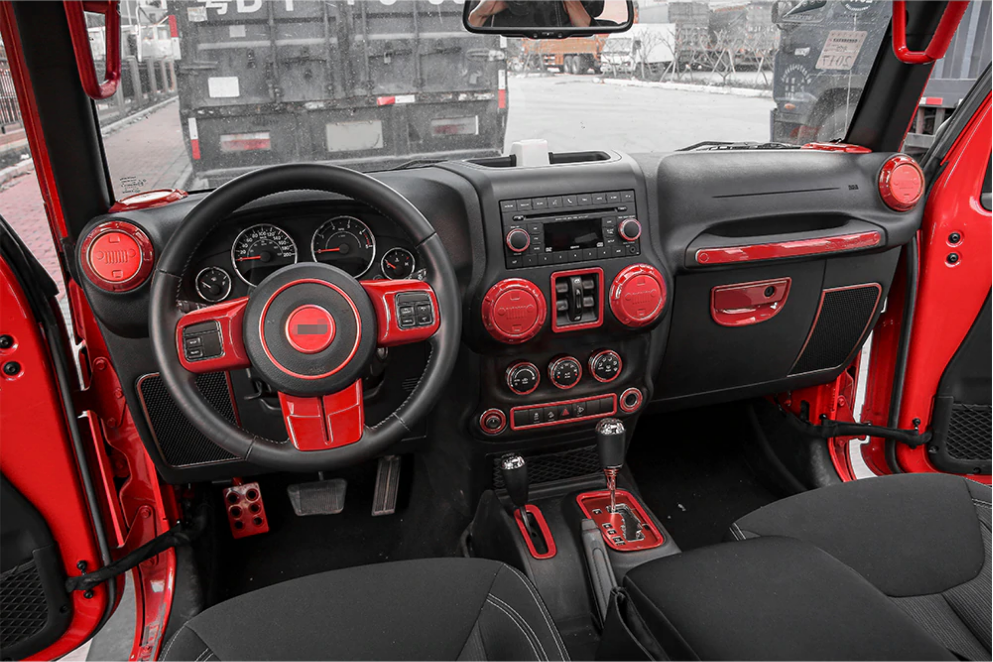  18 PCS Full Set Interior Trim Kit Fit for Jeep Wrangler JK JKU  2011-2018 2-Door&4-Door - Steering Wheel & Center Console Trim, Door Handle  & Cup Cover (Red) : Automotive