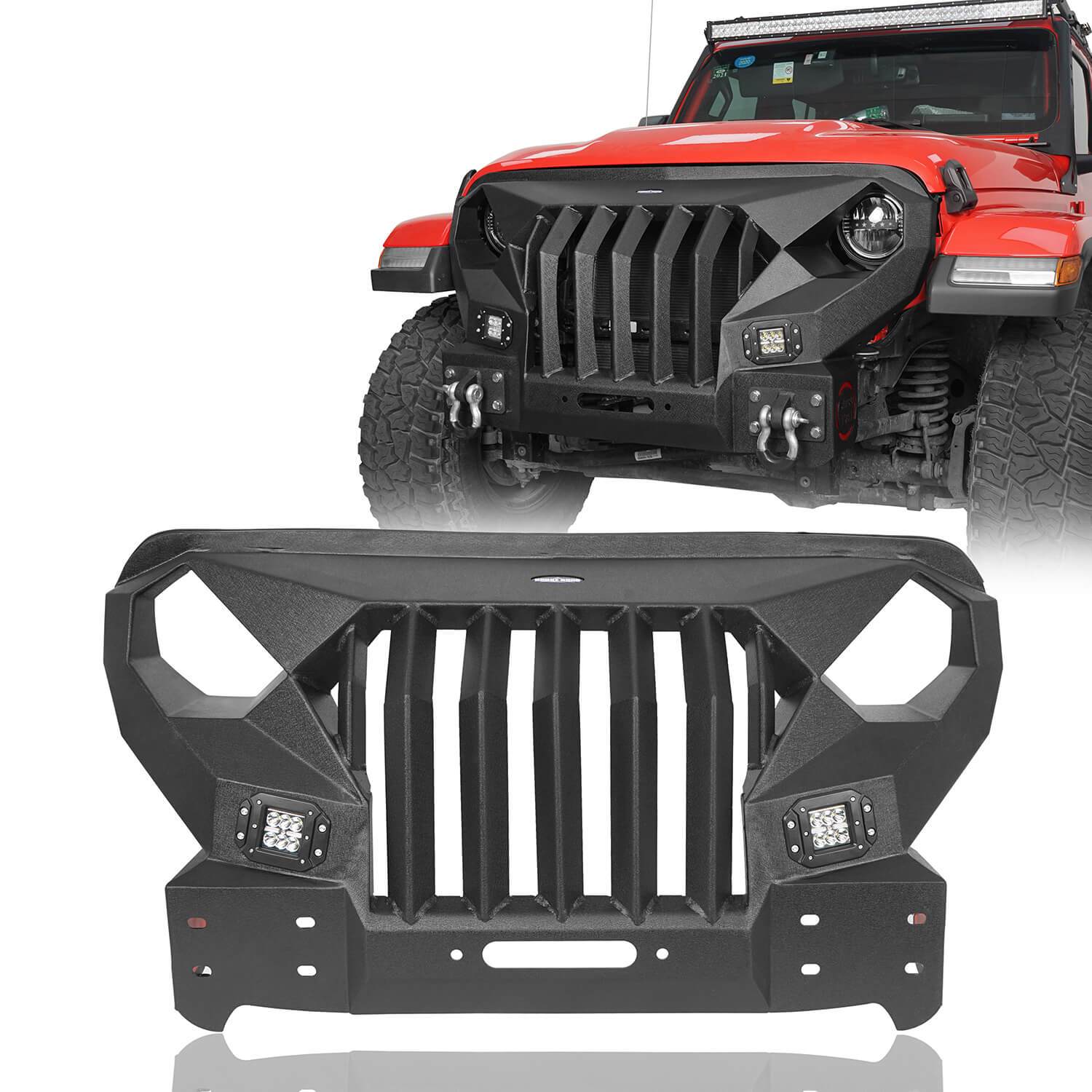 Front Bumper Mesh Grille For Jeep Wrangler JL 2018-2024 & Gladiator JT, Matte Black, With Hardware