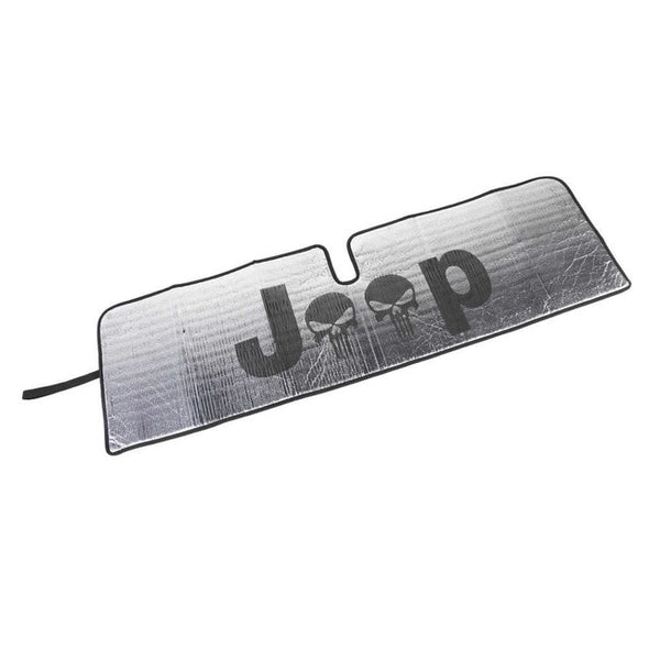 Windshield Sun Shade fit for Jeep Wrangler JK JKU Sports Sahara 2007-2018 (SILVER W/LOGO)