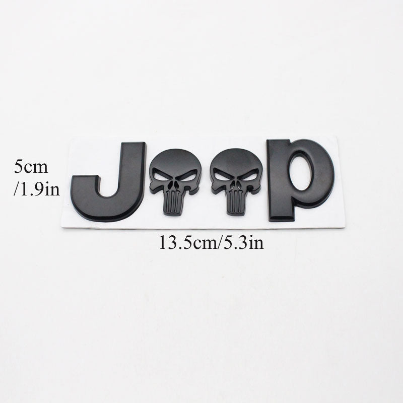 3D Metal Jeep Skull Sticker - Black (2PCS)